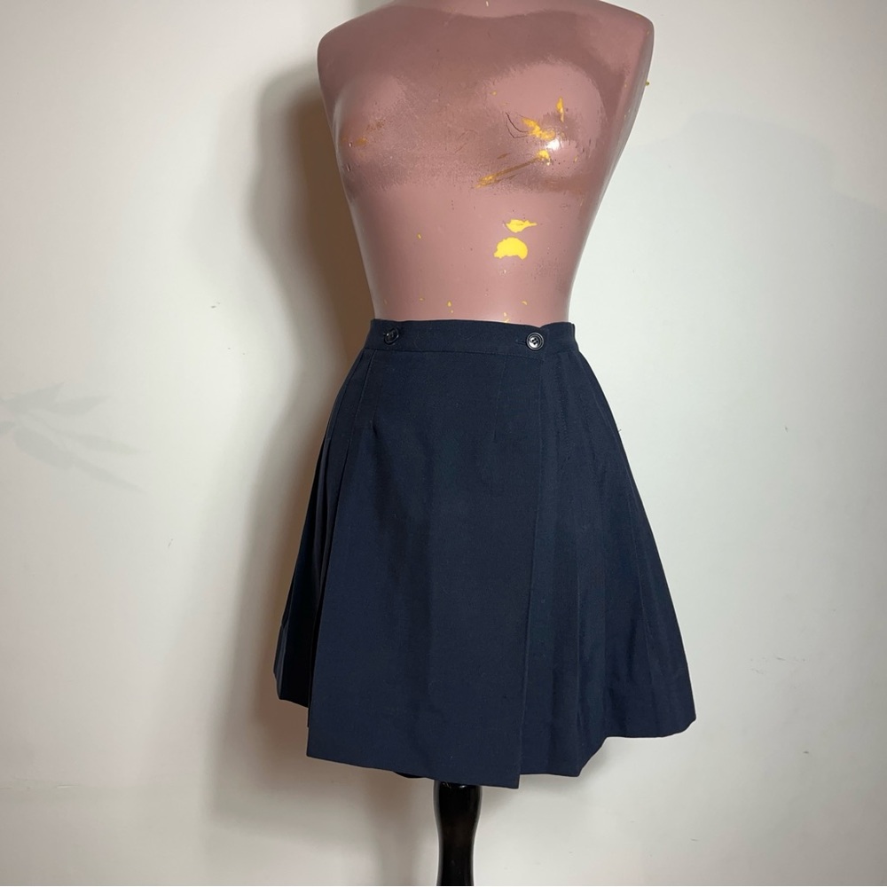 Vintage Navy Blue Mini Pleated Skirt